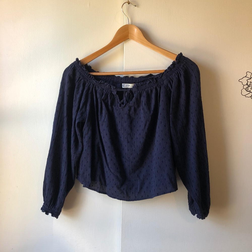 Cutest Polka Dotted Navy Blue Womens XS Cropped Loose Sleeve